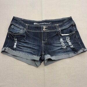 Blue Asphalt Distressed Dark Wash Denim Shorts Womens Size 15 WS-2484 Cuffed